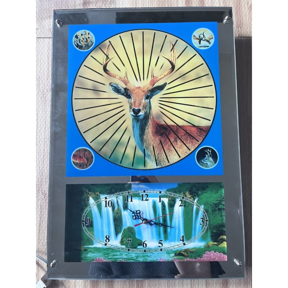 Elco Starburst Deer Mirror Clock Lighted Mirror Bar Man Cave Battery Clock - New